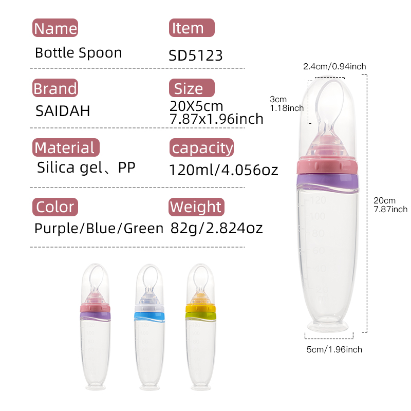120 ml / 4 oz bébé bébé liquide en silicone alimentaire alimentaire alimentaire | Dispensateur de la purée de fruits et de la pâte de riz | Cuillère détachable | Base d'aspiration sans glissement | Conception d'alimentation à simple main