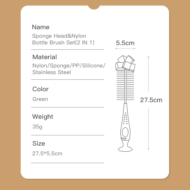 Ensemble de brosse à bouteille à éponge en nylon innovante 2 en 1 avec aspiration