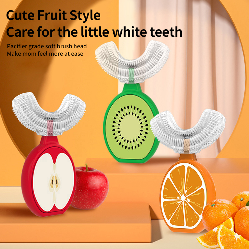 Brosse à dents en forme de U pour les tout-petits | 360 ° Auto-Clean avec des poils de silicone de qualité alimentaire | Ensemble de dentition et de formation (1-3 ans)