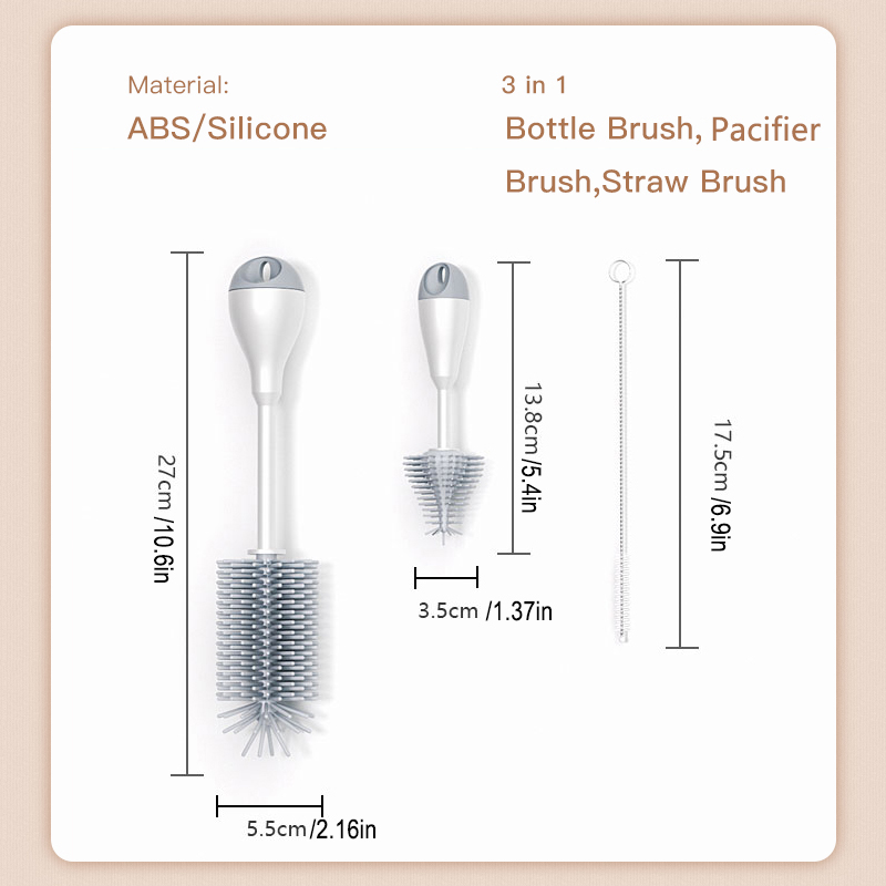 Brosse de bouteille d'alimentation en silicone 3 en 1 