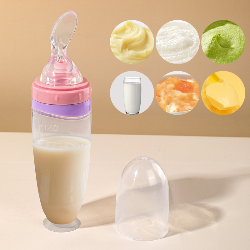 120 ml / 4 oz bébé bébé liquide en silicone alimentaire alimentaire alimentaire | Dispensateur de la purée de fruits et de la pâte de riz | Cuillère détachable | Base d'aspiration sans glissement | Conception d'alimentation à simple main