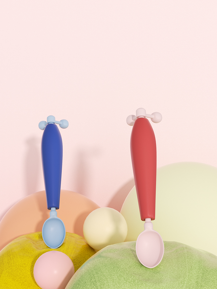 Balance de gravité Baby Spoon - cuillère à rotation d'auto-rotation en silicone sans BPA avec détection de température (6m +)
