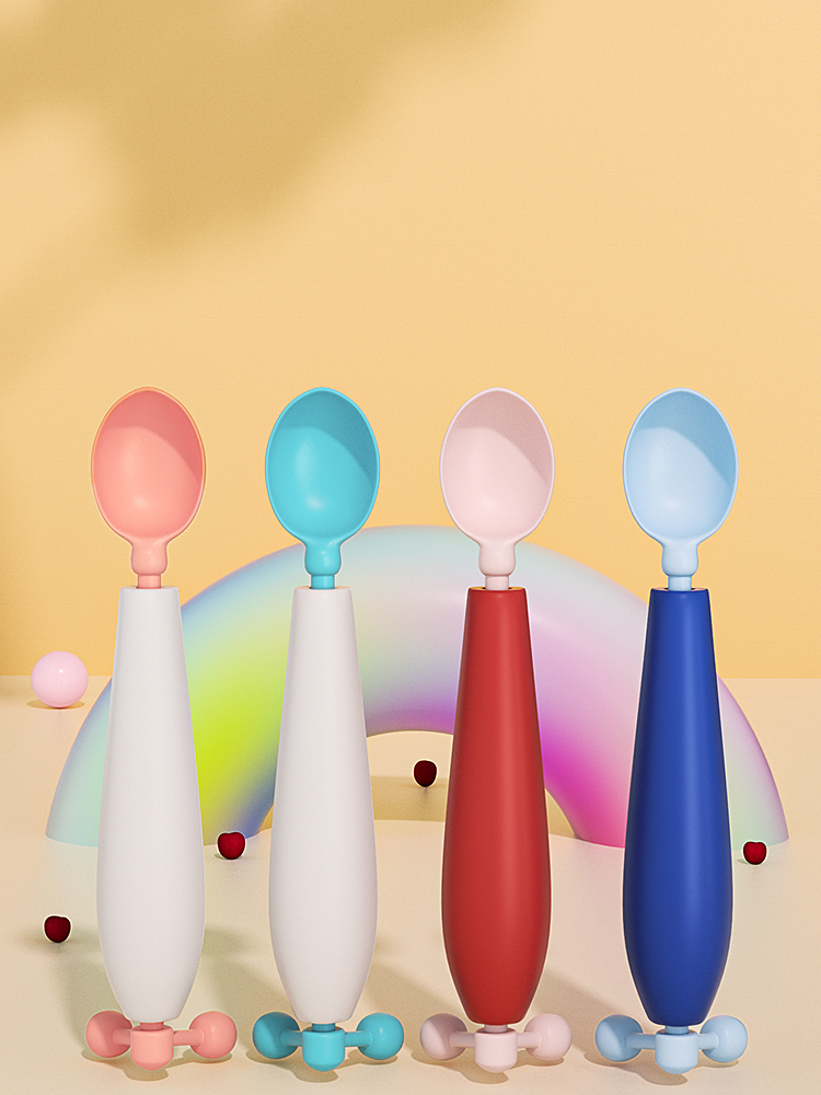 Balance de gravité Baby Spoon - cuillère à rotation d'auto-rotation en silicone sans BPA avec détection de température (6m +)