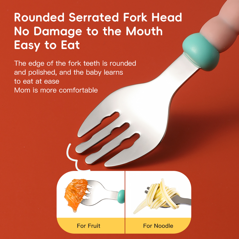 Ensemble de fourche à cuillère pour bébé écologique avec poignée incurvée antidérapante